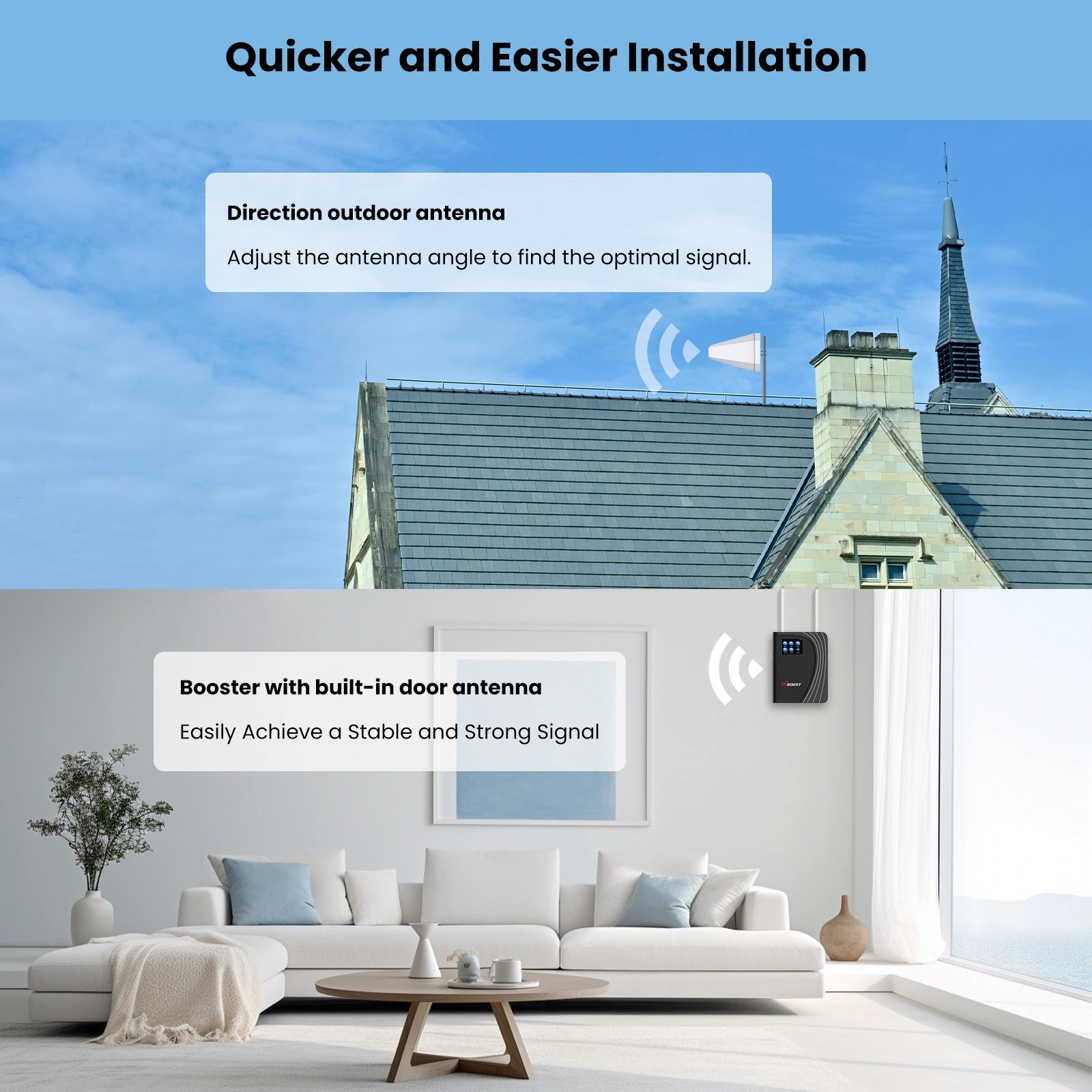 Hiboost Easy Install Signal Booster with Indoor Antenna