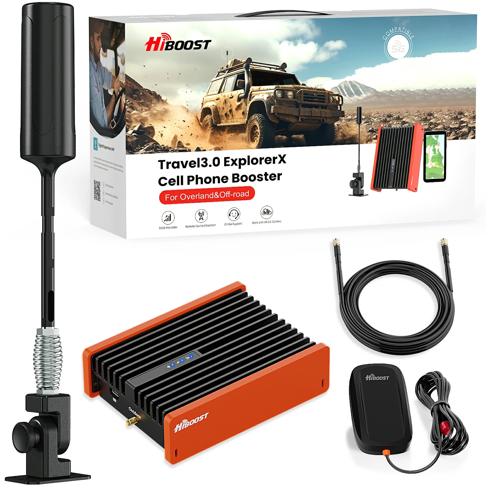 HiBoost Cell Phone Signal Booster for RV and Truck, 180 Foldable Antenna,Better reception and Stability HiBoost Cell Phone Signal Booster for RV and Truck, 180 Foldable Antenna,Better reception and Stability